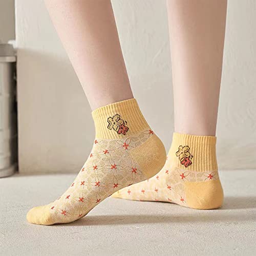 Dxyaky 5 Pairs Women Floral Pattern Crew Ankle Socks Low Cut Cotton Socks Novelty No Show Socks Thin Athletic Socks #TOP3