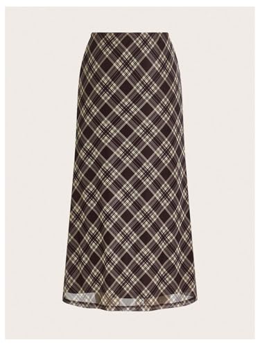 Verdusa Women's Plus Size Plaid Skirt High Rise A Line Mesh Long Skirt2