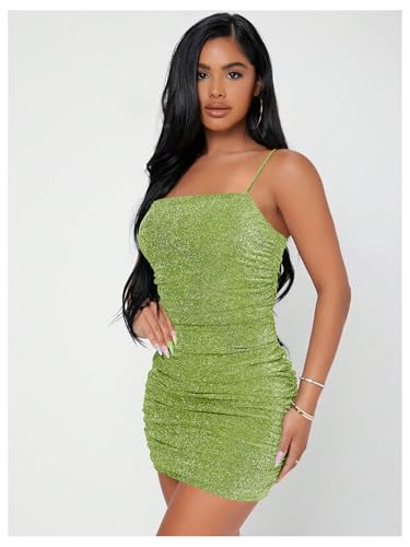 Image of Floerns Women's Glitter Sleeveless Ruched Party Clubwear Bodycon Mini Dress