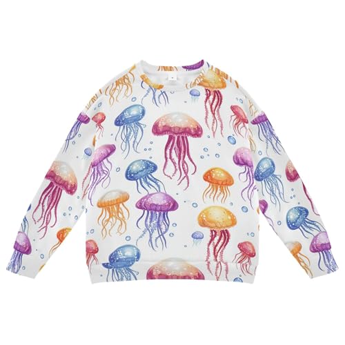 JUNZAN Funny Jellyfish White Little Kids Hoodie Sweatshirt Crewneck Sweatshirts for Boys Sports 4T