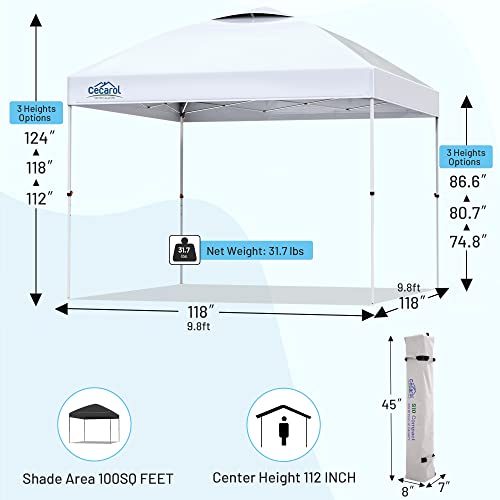 Cecarol S10 Compact, Portable 10X10 Pop Up Canopy, W/Roller Bag, Upf50+ Tarp, Frame Optimized For Easy Carry, Trunk Spacing, Light Weight Engaging Fuel Efficiency #TOP5
