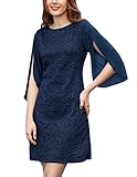 Women's Lace Formal Midi Cocktail Dresses for Party Wedding Navy L