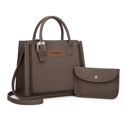 Wrangler Tote Bag for Women Top-handle Handbags Western Satchel Purses with Crossbody Strap Coffee WG287-242CF