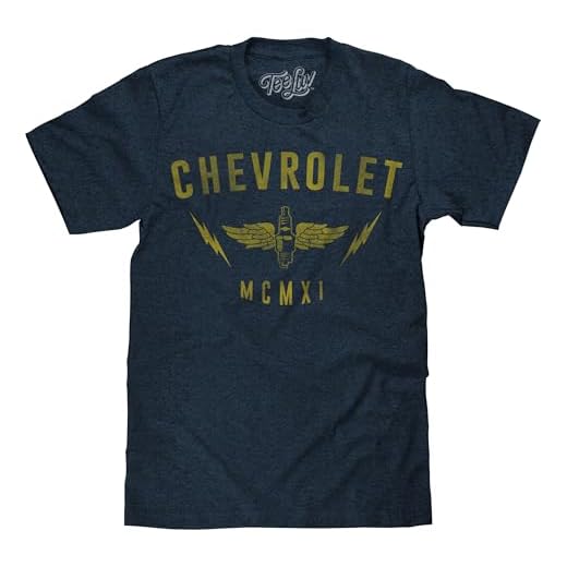 Tee Luv Faded Chevrolet Spark Plug Shirt - Retro Chevy MCMXI Graphic T-Shirt (Navy Heather) (XL)
