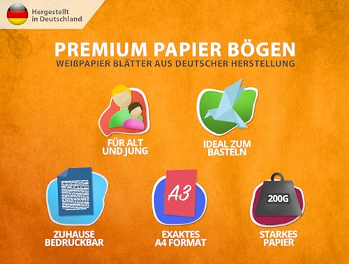 50 BLATT A3 weißer Bastelkarton 200g/m² – PREMIUM PAPIER Reinweiß - DIN A3-29,7x42cm - Druckerpapier Weiss unbedruckt für Fotografie, Präsentationen, Basteln, TONKARTON, Karton - MADE IN GERMANY