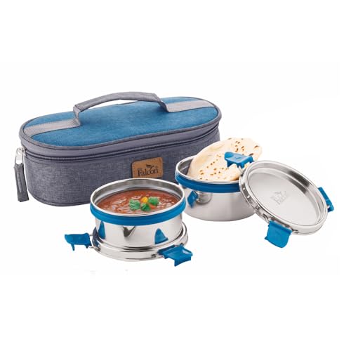 Image of PDDFALCON Stainless Steel EcoNxt Lunch Box Set of 2 containers with Insulated Bag, BIS Certified, Food Grade, BPA Free, Jindal Seal & Made in India. (Navy Blue - 600ml)