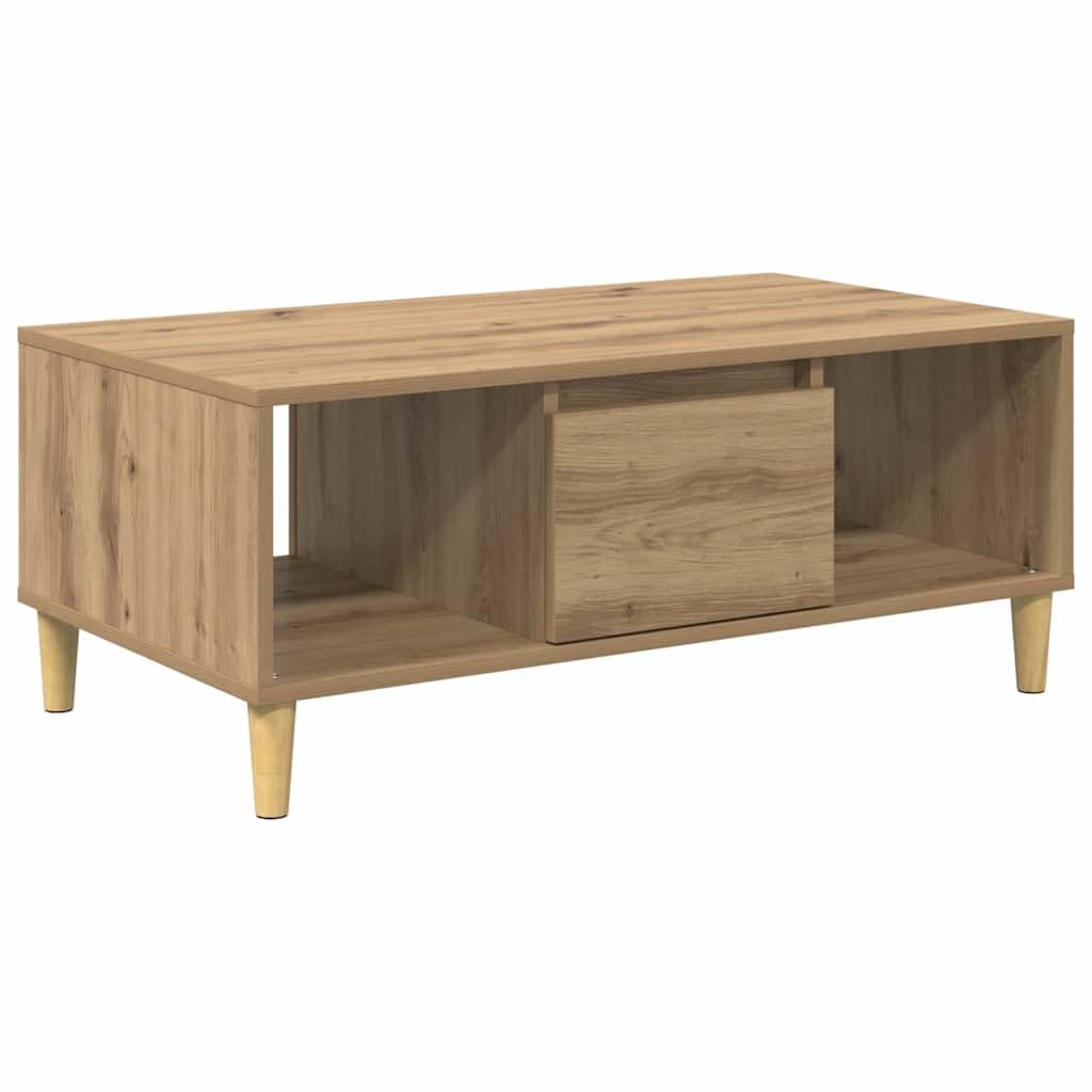 Table basse de salon moderne en bois chêne artisanal rectangulaire avec rangement