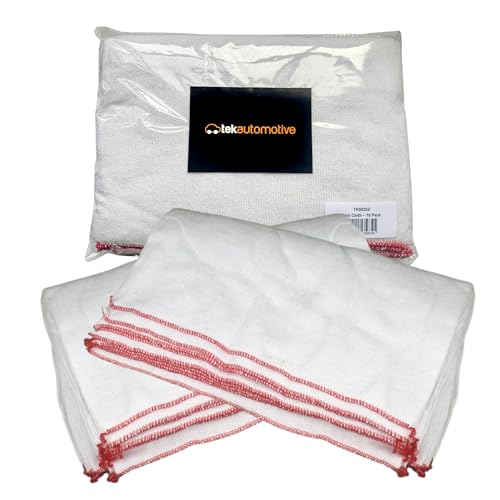 Tek Automotive Large Cotton Dish Cloths – 10 Pack, White Bleached, 15x12 Inch, Dish Cloths for Washing Up & Kitchen, Durable Cotton Dishcloths for Cleaning Home or Car