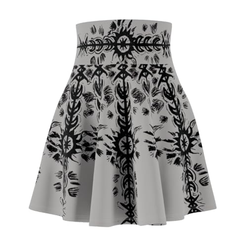 Pale Raven Official Women's Skater Skirt, Large, Grey, 95% Polyester 5% Spandex, Casual, Sun and Moon Hand Sketched Pattern, 15.24 Inch Length4