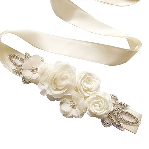 LUMoony Cinturón de 270 cm de largo, para mujer, con flores, para bodas, accesorios de fiesta, dama de honor, cinturón de pedrería