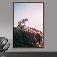 Framed Canvas Wall Art Cheetah Animals Cheetah Dramatic Living Room Multicolor Photography - 16x24 inches