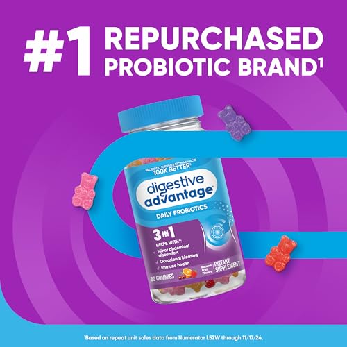 Image of Digestive Advantage Probiotics - Digestive Health,Probiotic &VIT D,Daily Probiotics -Women &Men Occasional Bloating,Minor Abdominal Discomfort &Gut Health, 80 Count Natural Fruit Flavors (Pack of 12)