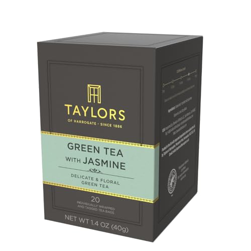 Image of Taylors of Harrogate Green Tea with Jasmine, Individually Wrapped Bags, 20 Count (Pack of 6), Delicate, Floral and Sweet, Caffeinated, Enjoy Hot or Iced, 120 Teabags Total
