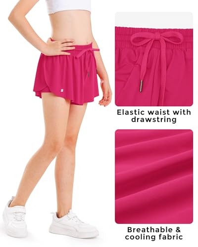 Image of Stelle Girls Flowy Shorts with Pockets Athletic Running Skirt High Waist Butterfly 2 in 1 Sports Short 5-16 Years