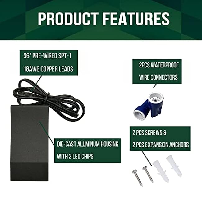 GKOLED Low Voltage LED Wedge Deck Rail Light, Landscape Railing Post Fence Accent Lighting, 2W 2700K Integrated LED Chips, Die-cast Aluminum, Powder Coated Finish, 12V AC/DC, IP65 Rated, Black, 6-Pack