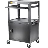 Steel Large AV Cart with Extra Storage - Adjustable Height Cart with Locking Cabinet, Pullout Tray,