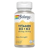 Vitamina D-3 y Vitamina K-2 con Calcio y Fósforo de Solaray | Bote de 60 Comprimidos | D3 K2 (MK-7)