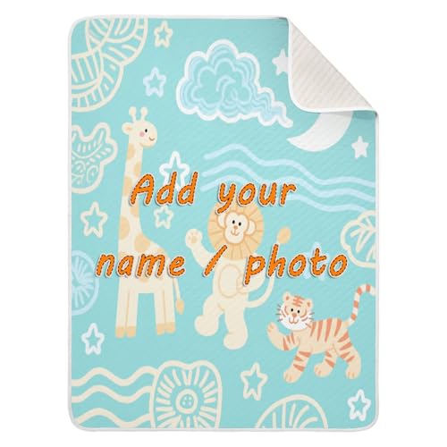 Custom Cute Animal Giraffe Tigers Star Yellow Blue Receiving Blankets Breathable Personal Tigers Blankets for Newborns, Infants, & Toddlers 30x40in cobijas para ni?os
