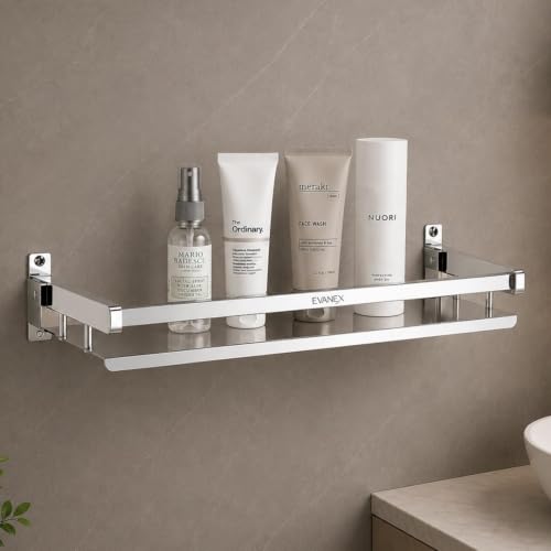 Image of EVANEX Folding Shelf for Bathroom 304 Grade Stainless Steel Bathroom Racks and Shelves Wall Mounted Single Layer Multipurpose Shelf Bathroom Accessories Set