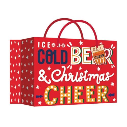 Pack of 2 Christmas Beer Bottle Gift Bags 6 Compartments Per Bag - Red Blue Festive Design Gift Present Cider Ale Drinks Wine Prosecco - Carrier Handles With Tag - Image 6