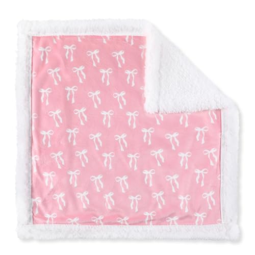 Newwiee Pink Bow Baby Girl Blanket Throw Security Doll Blanket Chenille Silky Satin Coquette Soft Bow Nursery Decor for Girls Newborn Infant Toddler Boys and Girls 14 x 14