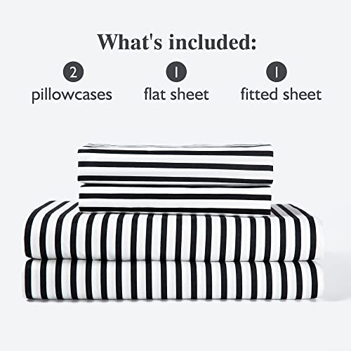 4 Piece Bed Sheet Set With 2 Pillow Cases, Navy Pinstripe/Classic Pattern Sheets - Queen Size,Deep Pocket,Great Value, Ultra Soft & Breathable #TOP1