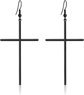 Unique Gold Silver Black Punk Long Cross Dangle Drop Earrings for Women Men Statement