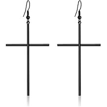 Unique Gold Silver Black Punk Long Cross Dangle Drop Earrings for Women Men Statement