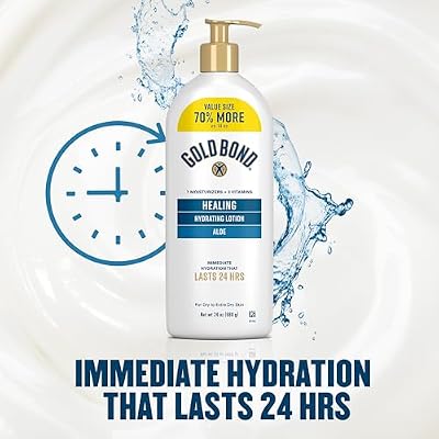 Gold Bond Healing Hydrating Body Lotion with Aloe, Moisturizer for Dry to Extra Dry Skin, 24-HR Hydration to Soothe & Comfort, Non-Greasy, Dermatologist-Tested, Light Scent, 24 Oz Family Size Pump
