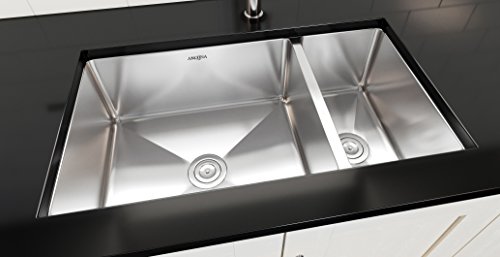Ancona An-3323 Prestige Series 32" Undermount 70/30 Double Basin Kitchen Sink With Grids And Strainers In Stainless Steel With Satin Finish #TOP10