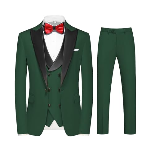 MOGU Mens Tuxedo Suit Set 3 Piece Slim Fit Prom Dinner Blazer Vest Pants Suit Set