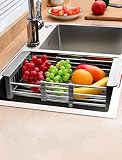 Over The Sink Dish Drying Rack, Retractable Stainless Steel Sink Strainer Telescopic Drain Basket Ki