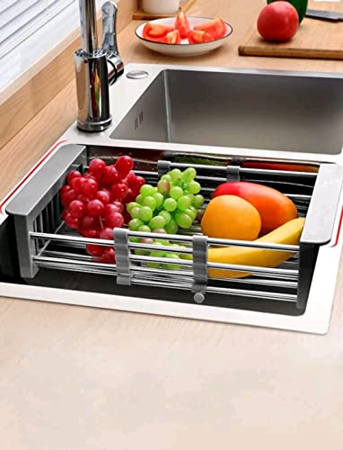 Over The Sink Dish Drying Rack, Retractable Stainless Steel Sink Strainer Telescopic Drain Basket Kitchen Rack Drain Basket Sink Organizer For Vegetable And Fruit(Grey) #TOP4