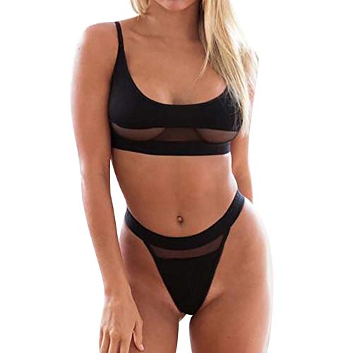Lingerie sexy 2 pièces pour femme avec soutien-gorge en dentelle et string noir taille L