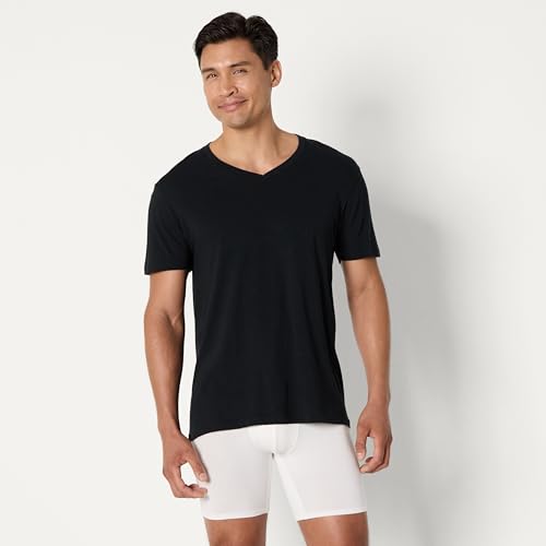 Image of Amazon Essentials Men's Slim Fit V-Neck Undershirt, Breathable Cotton, Pack of 6