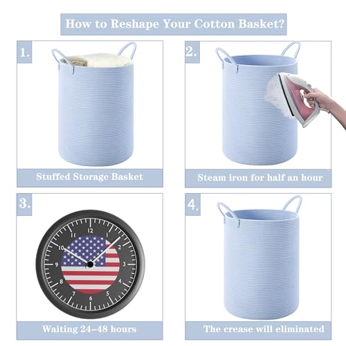 Image of 80L Large Blue Hamper Tall Woven Laundry Basket