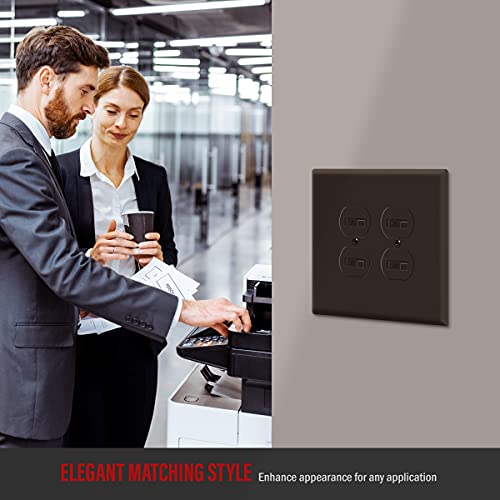 Image of ENERLITES Double Duplex Receptacle Cover, Two Gang Outlet Wall Plate, Oversized 2-Gang 5.5 inch x 5.5 inch, Unbreakable Polycarbonate Thermoplastic, UL Listed, 8822O-BR, Brown