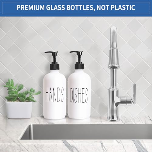 Image of COHOSEGE 16 Oz Glass Soap Dispenser Set 2 Pack for Kitchen Sink,Contains Hand and Dish Soap Dispenser,White Kitchen Utensils