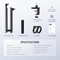 NEEWER Mikrofonständer Boom Arm, Low Profil Microphone Halter, Tischhalterung mit Kugelkopf 3/8Zoll 5/8Zoll Adaptern, kompatibel mit Blue Yeti Snowball HyperX QuadCast SoloCast Shure, max 1,5kg, MS007 – Ansicht 7