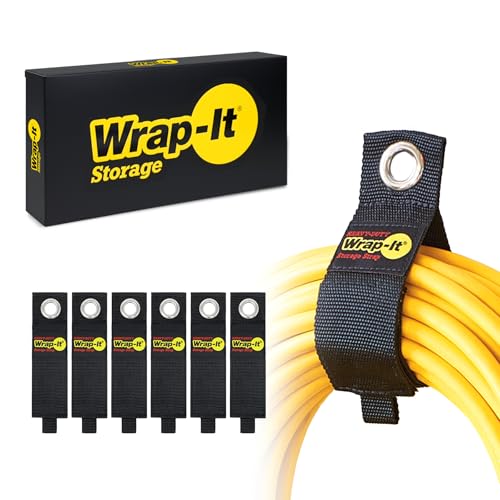 Heavy-Duty Wrap-It Storage Straps, 13-inch (6 Pack) - Hook and Loop Extension Cord Organizer Hanger, Cord Wrap, Cable Straps for Cables, Hoses, Rope for Home, RV and Garage Storage and Organization
