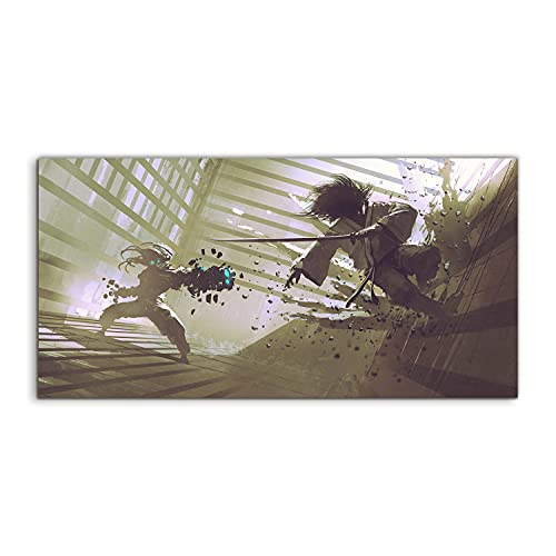 Tableau acrylique 120x60cm salon - Fighting Samurai Robot deco chambre adulte