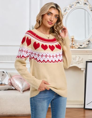 Image of Women's Fair Isle Sweater Crew Neck Long Sleeve Fall Vintage Knit Tops