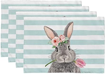 ARKENY Easter Bunny Floral Placemats 12X18 Inches Set of 4,Rabbit Home Dining Indoor Spring Holiday Farmhouse Tabletop Decor AP246