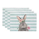 ARKENY Easter Bunny Floral Placemats 12X18 Inches Set of 4,Rabbit Home Dining Indoor Spring Holiday