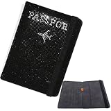 KUPAO Crystal Diamond Ladies Key Purse Bag Passport Holder Cover Traveling Passport Case Women PU Leather Bling Rhinestone Card Case，Waterproof Rfid Blocking Travel Wallet(black)