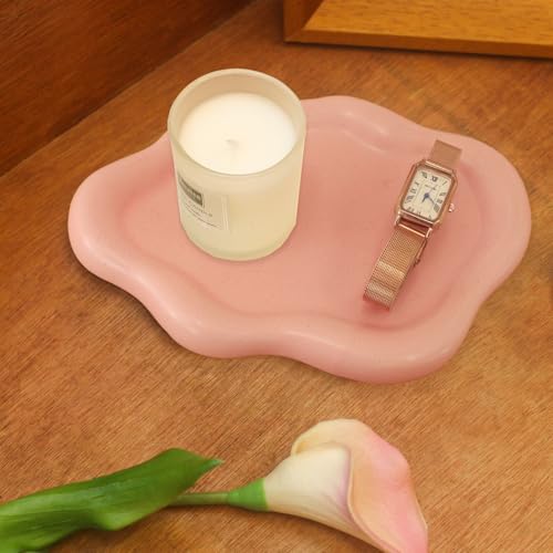 Image of CCINPPY Ceramic Jewelry Tray Trinket Dish, Decorative Cloud Vanity Key Tray for Women, Ring Holder Dish, Cute Jewelry Plate Bowl Room Decor Aesthetic, Pink, Medium