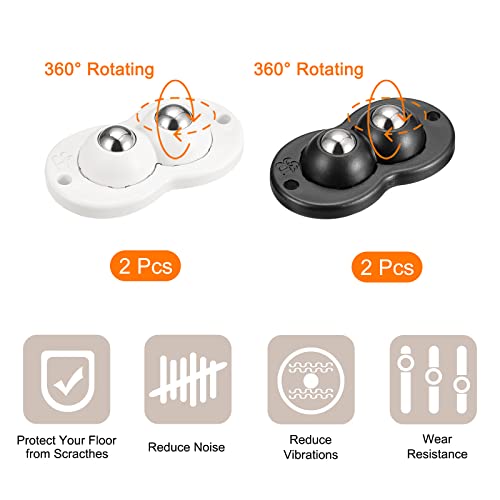 Uxcell 4Pcs Self Adhesive Caster Wheels, Mini Swivel Sticky Universal Pulley For Bin Bottom, Trash Can, Storage Box, Furniture (White,Black) #TOP2