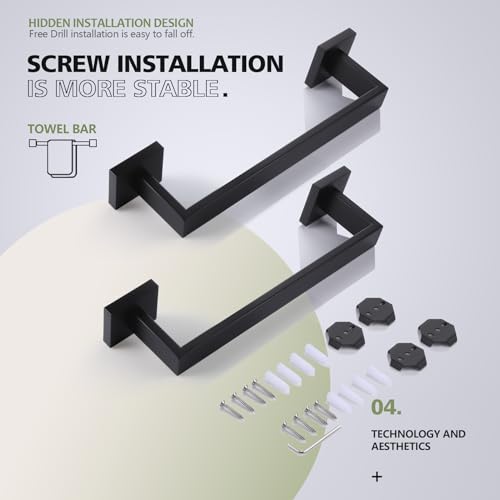 Image of KOKOSIRI 12-Inch Single Towel Bar, Bathroom Kitchen Towel Holder, Wall Mounted SUS304 Stainless Steel Towel Rack 2 Pack, Matte Black, B4003BK-L12-P2