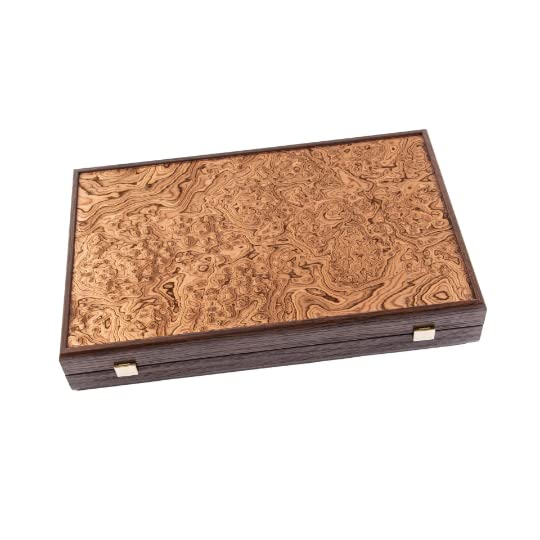 Manopoulos Nogal Burl - Juego de backgammon tradicional de madera hecha a mano para decoración de oficina 48x30 cm