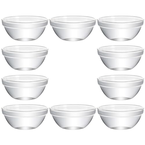 VINTORKY Juego de 10 Cuencos de Vidrio Transparentes Grandes, Tazones Multiusos para Comida y Postres, Ensaladeras Prácticas para Uso en Casa, Cocina y Restaurante, Recipientes Resistentes